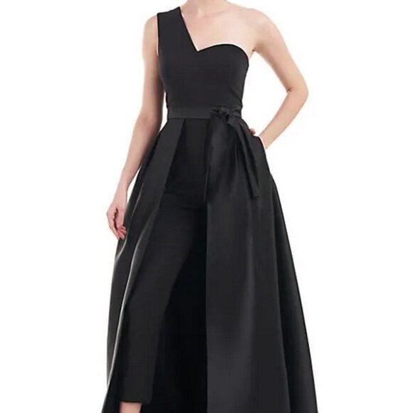 Kay Unger Black Vera One-Shoulder Maxi Jumpsuit - Picture 1 of 9